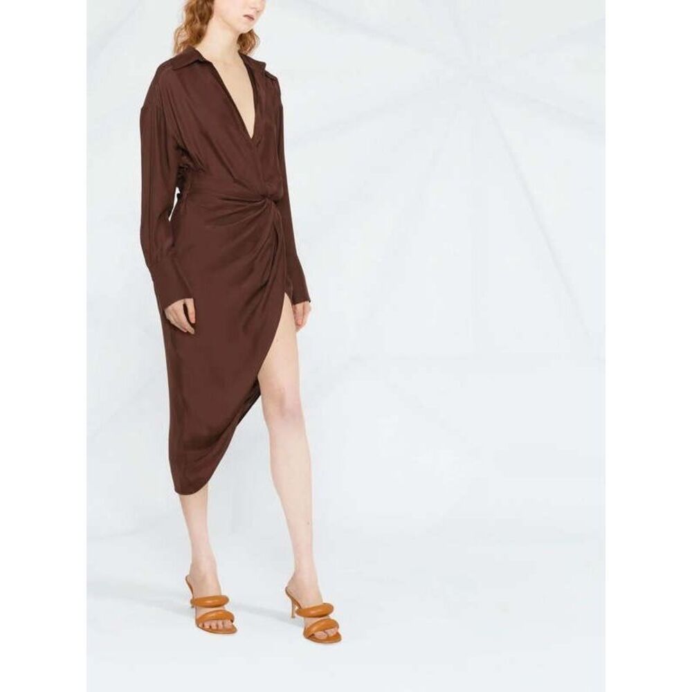 GAUGE81 Puno Silk Draped Shirt Dress Size Small in Brown $630